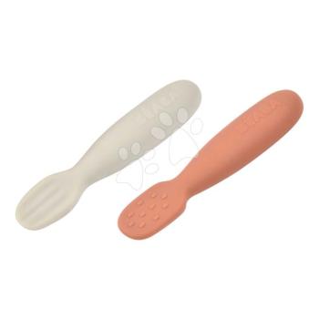 Ergonomikus gyakorlókanalak Silicone Pre-Spoons Terracotta Velvet Grey Beaba szilikonból önálló étkezéshez 2 db 4 hó-tól kép