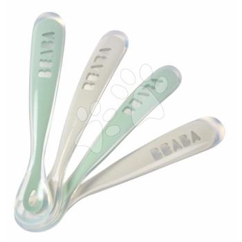 Ergonomikus kanalak1st Age Silicone Spoons Beaba Grey & Sage szilikonból önálló étkezéshez 4 drb 4 hó-tól
