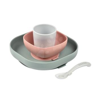 Étkészlet Beaba Silicone meal set szilikonból 4 részes rózsaszin-bézs-szürke kisbabáknak kép