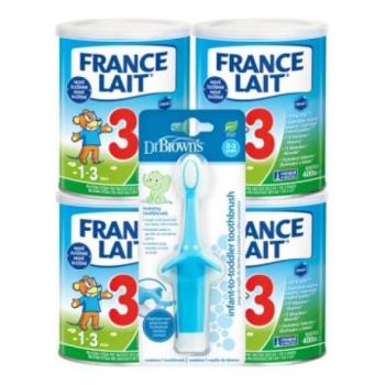 France Lait 3 vassal + DHA 1 évtől 4x400g + Dr. Brown’s Fogkefe Elefánt kép