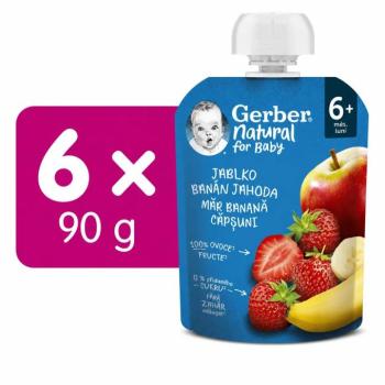 GERBER Natural tasakos gyümölcspüré, alma-banán-eper, 6x90g kép