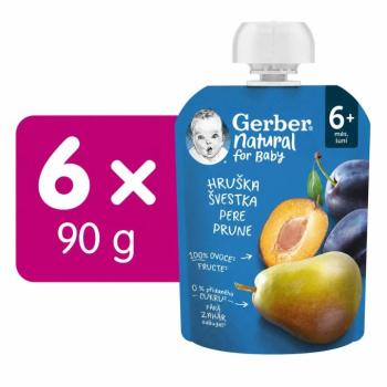 GERBER Natural tasakos gyümölcspüré, körte-szilva, 6x90g