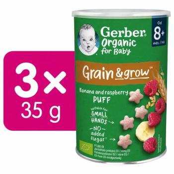 GERBER Organic pufi, málna-banán, 3x25g kép