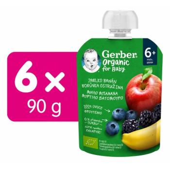 GERBER Organic tasakos gyümölcspüré, banán-áfonya-szeder, 6x90g kép