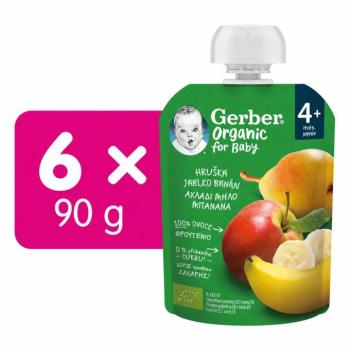 GERBER Organic tasakos gyümölcspüré, körte-alma-banán, 6x90g kép