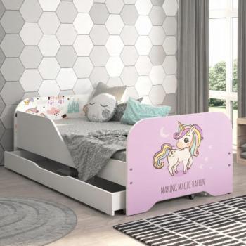 Gyerekágy ágyneműtartóval 140 x 70 cm Rózsaszín unikornis kép