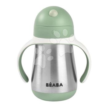 Ivó palack bidon dupla falú Stainless Steel Straw Cup Beaba Sage Green 250 ml rozsdamentes acélból zöld 8 hó-tól kép