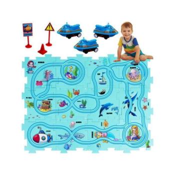 Oktató puzzle pálya elemes autókkal - 25 darab kép