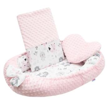 Luxusos fészek párnával és takaróval New Baby Minky rózsaszín kép