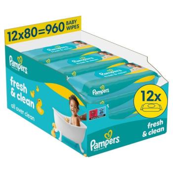Pampers Fresh Clean Baby Nedves Törlőkendő 12x80db kép