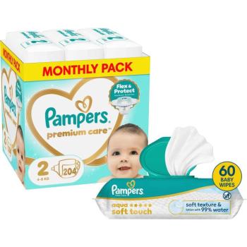 PAMPERS Premium Care 2 (204 db) + PAMPERS Aqua Soft Touch, 60 db kép