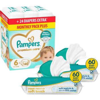 PAMPERS Premium Care 6 (140 db) + PAMPERS Aqua Soft Touch 120 db (2× 60 db) kép