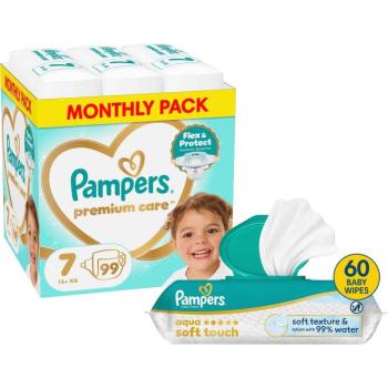 PAMPERS Premium Care 7 (99 db) + PAMPERS Aqua Soft Touch 60 db kép