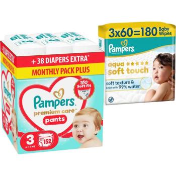 PAMPERS Premium Care Pants 3 (152 db) + PAMPERS Aqua Soft Touch, 180 db (3× 60 db) kép