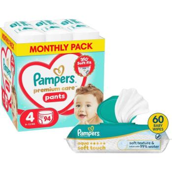 PAMPERS Premium Care Pants 4 (94 db) + PAMPERS Aqua Soft Touch, 60 db kép