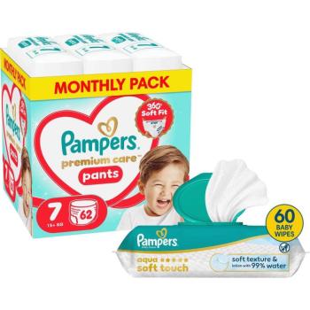 PAMPERS Premium Care Pants 7 (62 db) + PAMPERS Aqua Soft Touch, 60 db kép