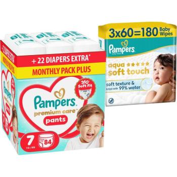 PAMPERS Premium Care Pants 7 (84 db) + PAMPERS Aqua Soft Touch, 180 db (3× 60 db) kép