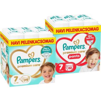 PAMPERS Premium Care Pants, 7-es méret (62 darab) + PAMPERS Premium Care 7-es méret (99 darab) kép