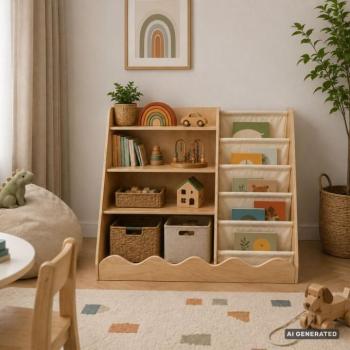 Pepita Montessori 2in1 Könyvespolc gyerekeknek 80 x 90 cm - Barna