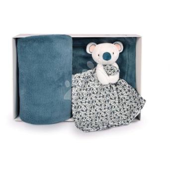 Takaró legkisebbeknek Yoca le Koala Doudou et Compagnie plüss koalával dédelgetéshez kék 70*100 cm díszdobozban 0 hó-tól kép