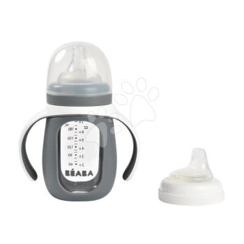 Tanuló ivó palack Bidon 2in1 Training Bottle Beaba Mineral Grey 210 ml szilikon borítással szürke 4 hó-tól kép