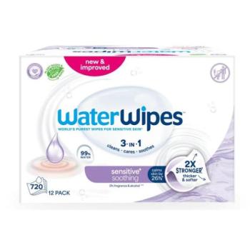 12x WATERWIPES Nyugtató tisztító nedves törlőkendők műanyag nélkül 60 db (720 db) kép
