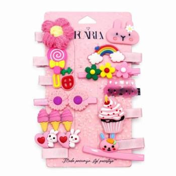 14 darabos rózsaszín hajcsat készlet kép