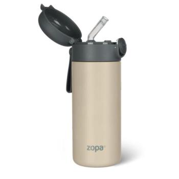 350 ml-es termosz folyadékokhoz szívószállal és szilikon fogantyúval, Cookie beige kép