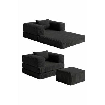 Atelier Del Sofa Gyermek kanapéágy fekete puffal - Fekete kép