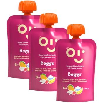 Beggs BIO Gyermek rizs joghurttal, banánnal, mangóval és málnával 3×120 g kép