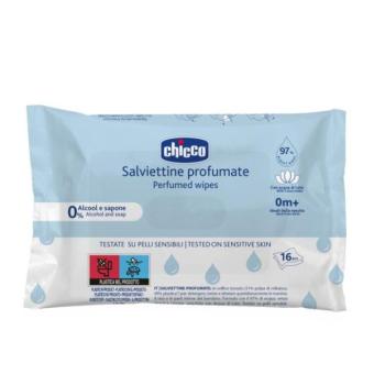 CHICCO Gyermek nedves törlőkendők finoman parfümözve táskába 16 db kép
