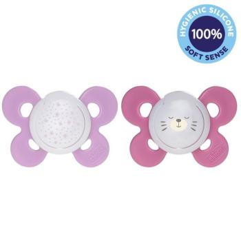 CHICCO Pacifier Physio Comfort szilikon éjszakai lány - csillagok / maci 2 db, 16-36 m + kép