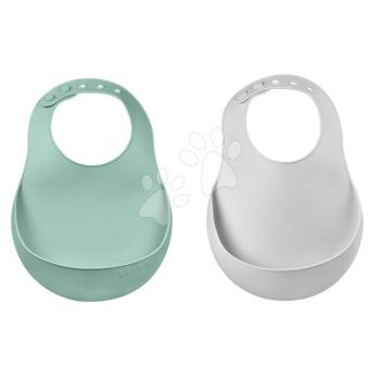 Előkék Silicone Bib Beaba Light Mist & Sage Green puha szilikonból gombokkal 2 drb 4 hó-tól kép