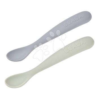 Első gyakorlókanalak First Age Silicone Spoons Nature Duo Beaba szilikonból önálló étkezéshez praktikus tárolóban 2 db zöldes-kék 4 hó-tól kép