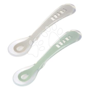 Ergonomikus kanalak 2nd Age Silicone Spoons Beaba Velvet Grey & Sage Green szilikonból önálló étkezéshez 2 drb 8 hó-tól kép