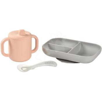 Étkezőgarnitúra bögrével és kanállal Silicone learning set Béaba csecsemőknek enni tanulok 8 hó rózsaszín kép