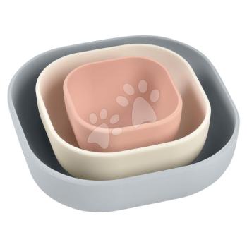 Étkezőgarnitúra Silicone Nesting Bowl Set Beaba Velvet Grey Cotton Dusty Rose szilikonból 3-részes szürke-rózsaszín-fehér 4 hó-tól kép