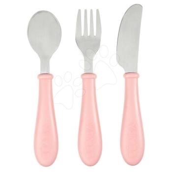Evőeszközök gyerekeknek Beaba Old Pink 3-részes kanál villa kés rózsaszín 15 cm 12 hónapos kortól kép