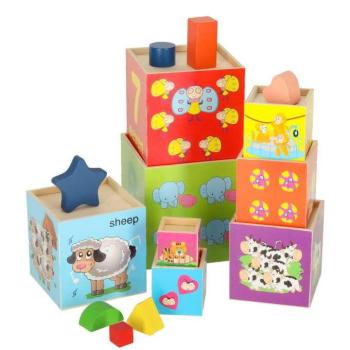 Fa Montessori torony formaválogató, 71 cm, 12 hó+ kép