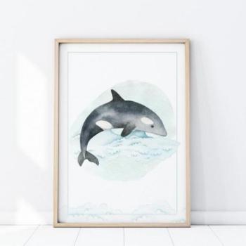 Dekoratív, fali poszter, delfin motívummal kép
