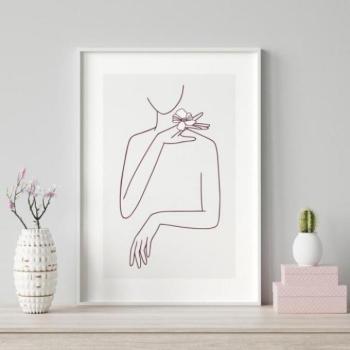 Fehér, minimalista poszter, női sziluett motívummal kép