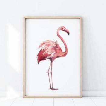 Szafari témájú, fali plakát, flamingó portréjával kép