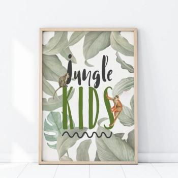 Szafari témájú, fali poszter, Jungle Kids felirattal kép
