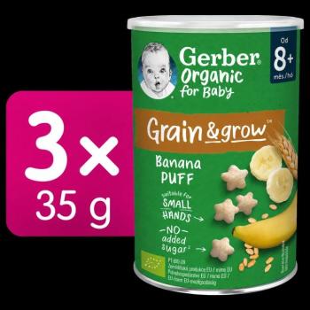 GERBER Organic pufi, banános, 3x25g