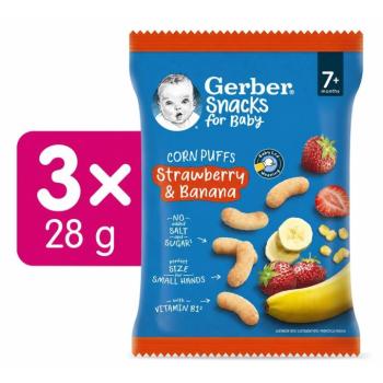 GERBER Snacks kukorica pufi, eper-banán, 3x28g kép