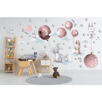 Gyerek falmatrica Nyuszik lufival 100 x 200 cm kép