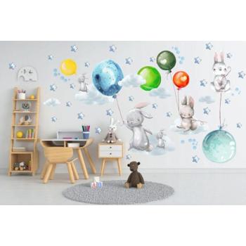 Gyerek falmatricák Nyuszik színes léggömbbel 60 x 120 cm kép