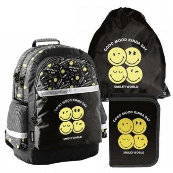3db-os iskolai szett - iskolatáska, cipőzsák és tolltartó SMILEY motívummal kép