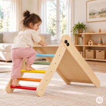 HENRY gyermekeknek szánt, fából készült „ MONTESSORI ” játszókészlet csúszdával és létrával kép