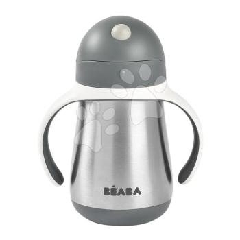 Ivó palack Bidon dupla falú Stainless Steel Straw Cup Beaba Mineral Grey 250 ml rozsdamentes acélból szürke 8 hó-tól kép